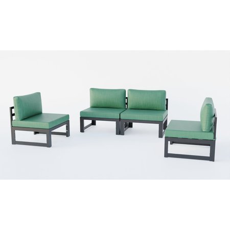 LEISUREMOD Chelsea 4-Piece Middle Patio Chairs Black Aluminum With Green Cushions CSBL-4G